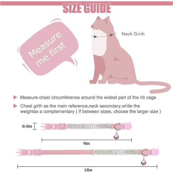 Soft Velvet Safe Cat Collars for Girl Cats -2 Pack Rhinestones Bling Diamante - Picture 3 of 6